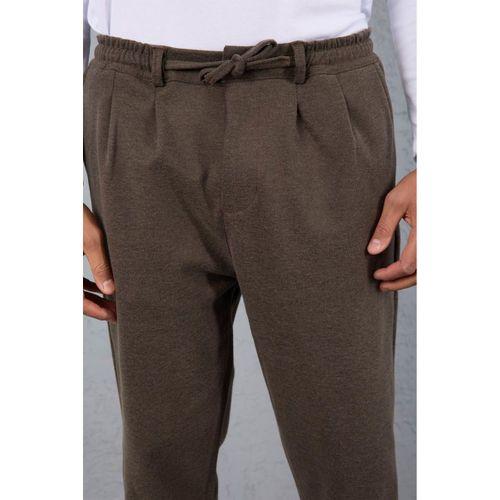 Milos Relax Fit Örme Kaşe Kumaş Fermuarlı Beli Lastikli Jogger Erkek Pantolon - Vizon
