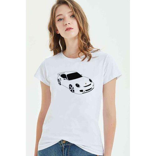 Porsche Baskılı Beyaz Kadın Tshirt