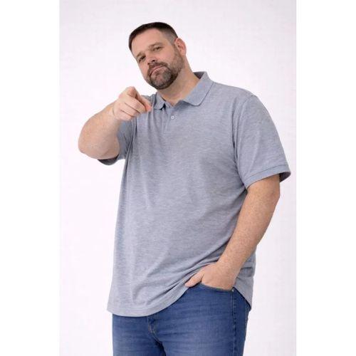 Erkek Pike Kumaş Düğmeli Yaka Battal Büyük Beden Günlük Kısa Kol Tişört T-shirt - Gri