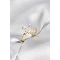 Gold Renk Yıldız Model Sedefli Zirkon Taşlı Kadın Yüzük