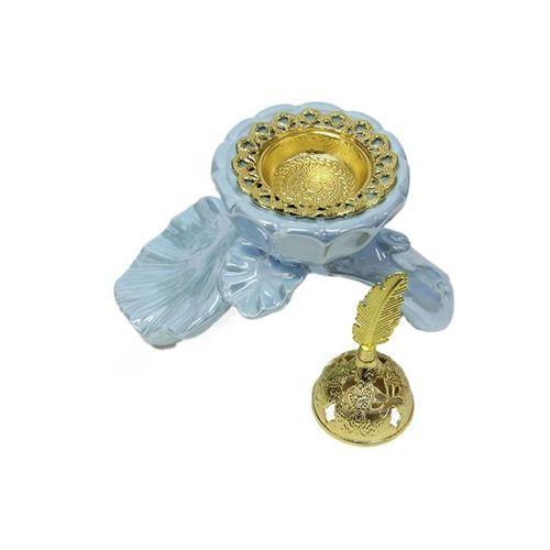 Buhurdanlık Seramik Yaprak Ve Çiçek Altın Kapak Dekorlu