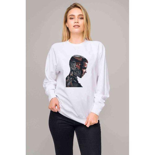 Stranger Things El Baskılı Beyaz Kadın Sweatshirt