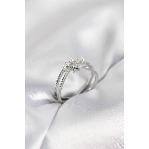 Gümüş Renk İncili Yıldız Model Zirkon Taşlı Kadın Yüzük