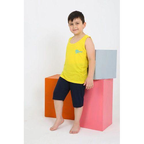 Erkek Çocuk Sıfır Kol Şortlu Sarı Penye Pijama Takımı