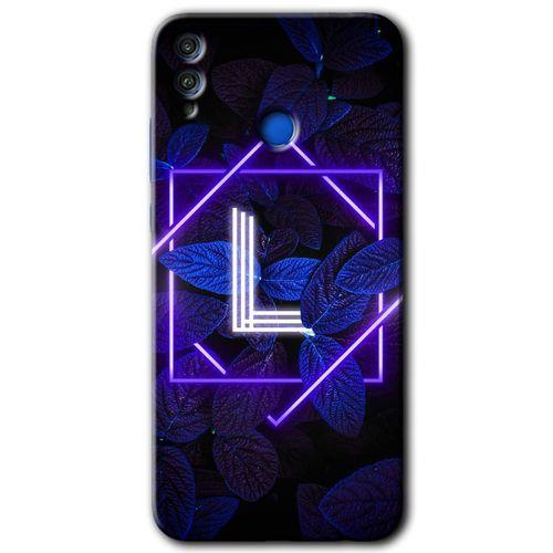 Honor 8x Kılıf HD Desen Baskılı Arka Kapak - Dark Neon Yaprak L Harfi