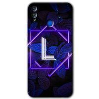 Honor 8x Kılıf HD Desen Baskılı Arka Kapak - Dark Neon Yaprak L Harfi