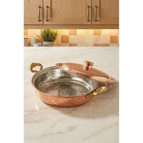 Turna Bakır Beyoğlu Kapaklı Tava 4 No 24 Cm El Dövme Kırmızı Turna7579-1