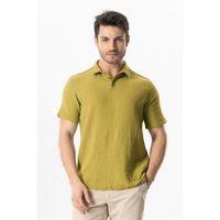 Kısa Kol Polo Yaka Müslin Yazlık Tshirt Yağ Yeşili Ygysl