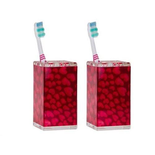 2 Adet Diş Fırçalık Kalpli Akrilik 6X6X12Cm Banyo Seti