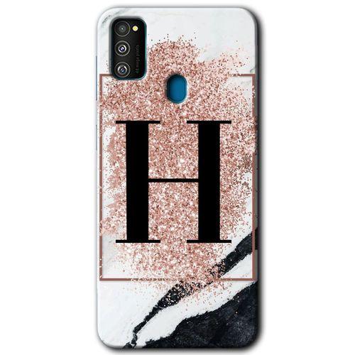 Galaxy M30s Kılıf HD Desen Baskılı Arka Kapak - Pembe Mermer Desenli H Harfi + Kırılmaz Cam