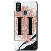 Galaxy M30s Kılıf HD Desen Baskılı Arka Kapak - Pembe Mermer Desenli H Harfi + Kırılmaz Cam