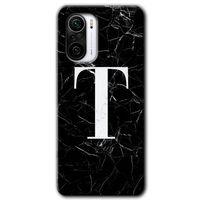 Xiaomi Redmi K40 Pro Kılıf HD Desen Baskılı Arka Kapak + Temperli Cam - Siyah Mermer Desenli T Harfi