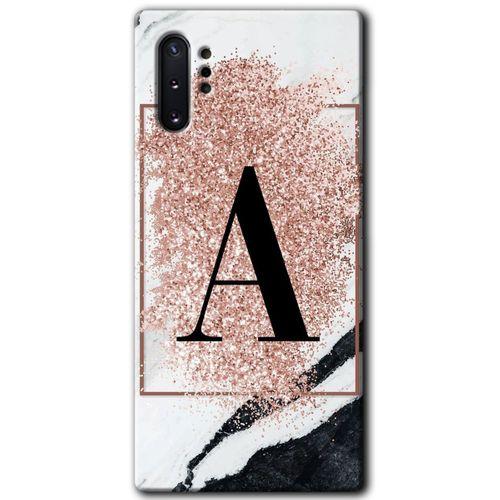 MRCİLETİSİM MRCİLETİSİM Samsung Galaxy Note 10 Plus Kılıf HD Desen Baskılı Arka Kapak + Temperli Cam - Pembe Mermer A Harfi