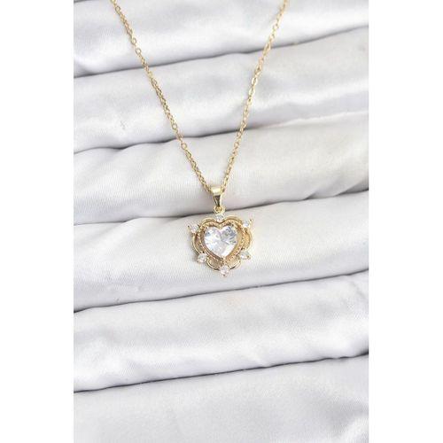 316L Çelik Zincir Gold Renk Kalp Model Zirkon Taşlı Kadın Kolye