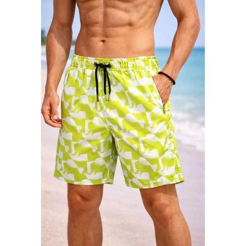 Erkek Deniz Şortu Fermuarlı Cepli File Astarlı Hızlı Kuruyan Premium - Sarı