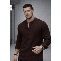 Hafif ve Nefes Alabilir Erkek Müslin Yarım Pat Hakim Yaka Oversize Gömlek - Kahve