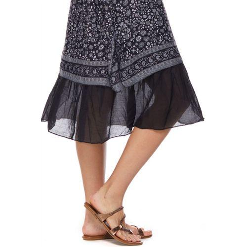 Siyah Çiçek Desenli Vual Midi Elbise-6098