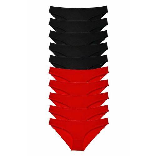 10 adet Süper Eko Set Likralı Kadın Slip Külot Siyah Kırmızı