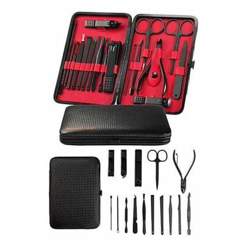 Deri Çantalı Siyah Paslanmaz Çelik 17 Parça Manikür Pedikür Seti