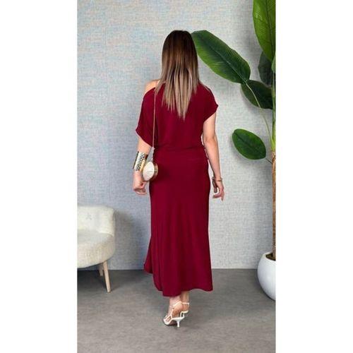 Kadın Kısa Kollu Tek Omuzdan Açık Beli Lastikli Sandy Maxi Elbise