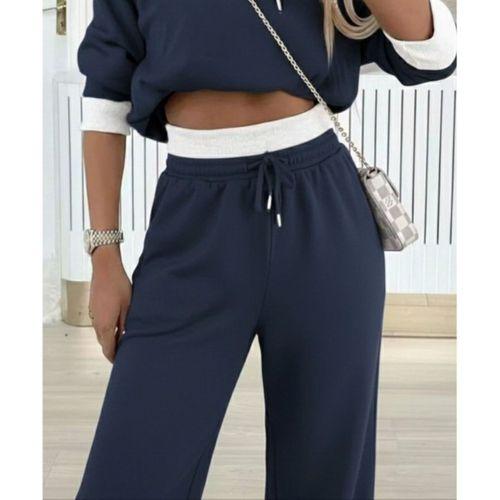 Kadın Uzun Kollu Kapşonlu Viskon Iki Iplik Füme Bluz Ve Pantolon Ikili Takım