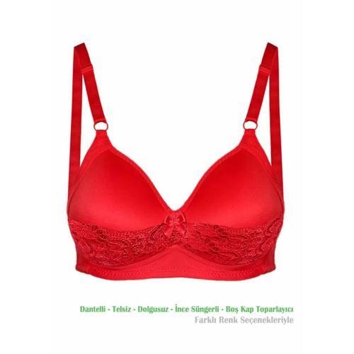 Alışveriş Meydanı Kadın Kırmızı Dantelli Toparlayıcı Küçültücü Balensiz Boş Kap Sütyen