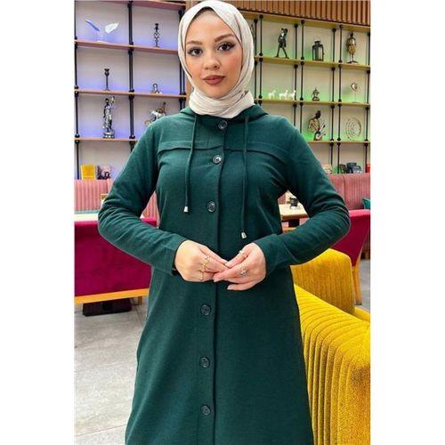Kapşonlu Düğmeli Sade Basic Uzun Tunik ve Pantolon İkili Spor Takım - 03072.021 - Nefti