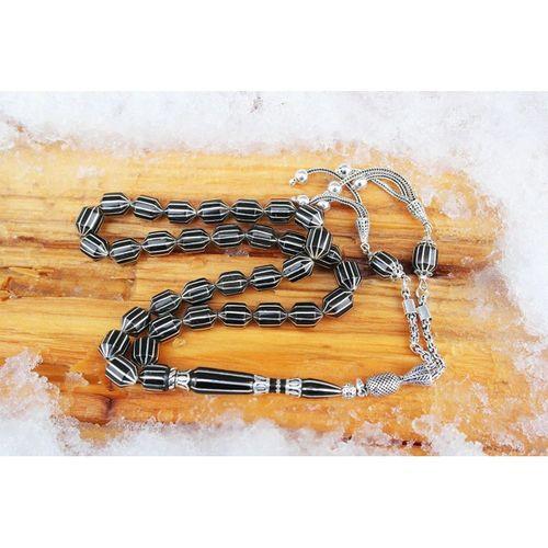 Oltu Taşı Traşlı Kesme On İkili Karpuz  Dilim İşlemeli Tespih