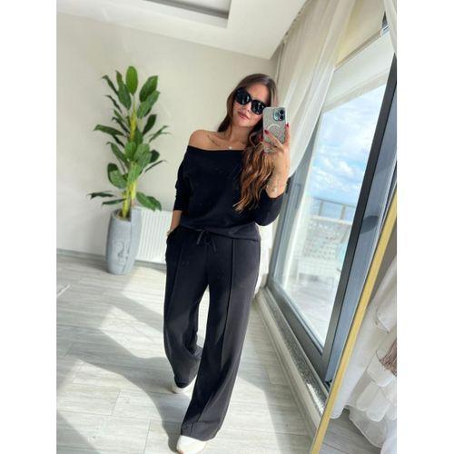 Kadın Uzun Kollu Tek Omuzdan Açık Modal Bluz Ve Pantolon Ikili Takım