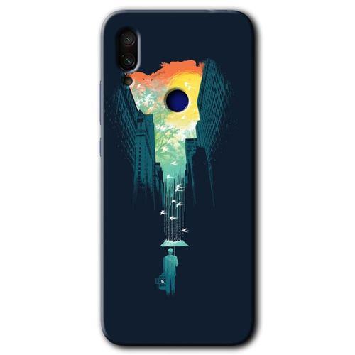 Xiaomi Redmi Note 7 Kılıf HD Desen Baskılı Arka Kapak - City Bird Sky