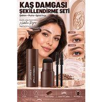 Kaş Damgası Şekillendirme Seti Şablonlu Fırçalı Kaş Pudrası Koyu Kahve Dark Brown 723737