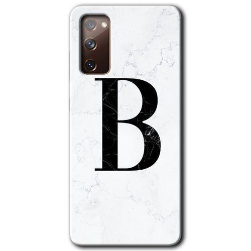 Samsung Galaxy S20 FE HD Baskılı Kılıf + 9D Tam Ekran Koruyucu - Beyaz Mermer Desenli B Harfi
