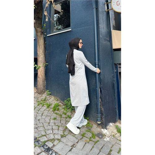 Fermuarlı Uzun Tunik Pantolon Spor İkili Takım - 03058.008 - Gri