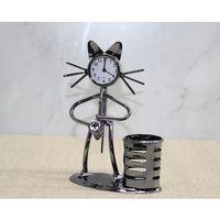 Metal Saksafon Çalan Müzisyen Kedi Saat Ve Kalemlik