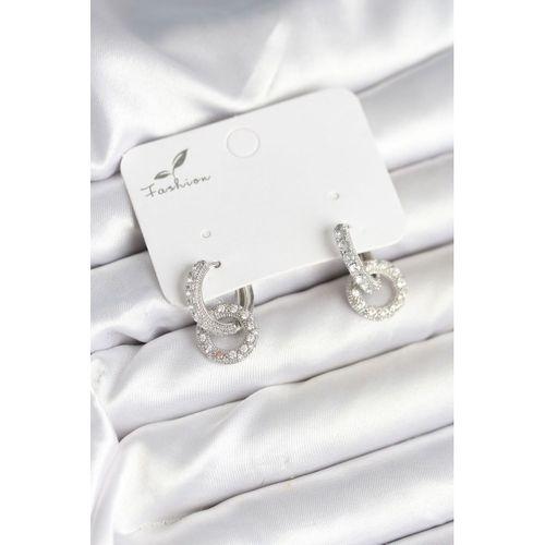 Gümüş Renk Pirinç Zirkon Taşlı Halka Model Kadın Küpe