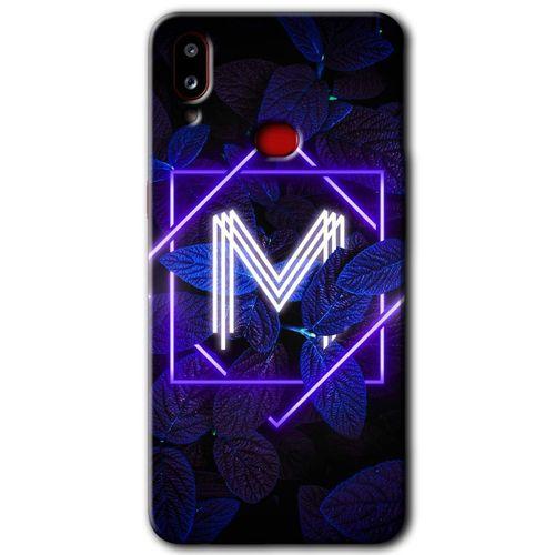 Galaxy A10s Kılıf HD Desen Baskılı Arka Kapak - Dark Neon Yaprak M Harfi + Kırılmaz Cam