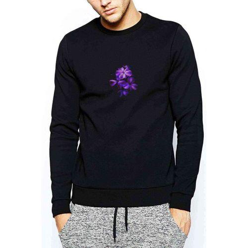 Flower Amoled Baskılı Siyah Erkek Sweatshirt