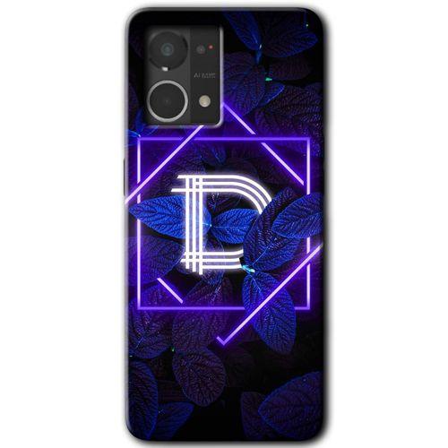 Oppo Reno 7 4G HD Baskılı Kılıf + 9D Tam Ekran Koruyucu - Dark Neon Yaprak D Harfi