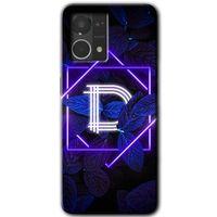 Oppo Reno 7 4G HD Baskılı Kılıf + 9D Tam Ekran Koruyucu - Dark Neon Yaprak D Harfi