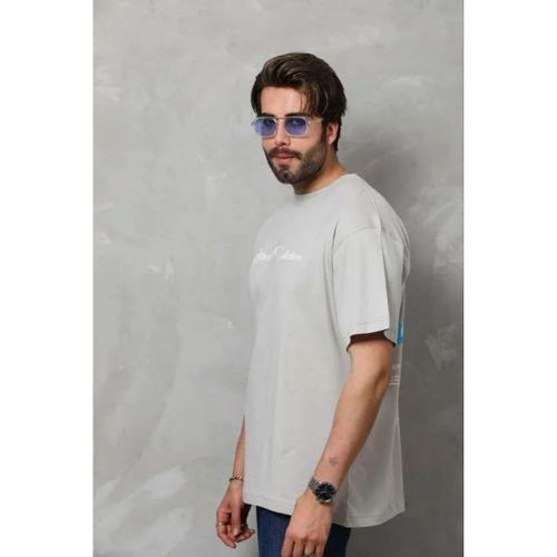 Erkek Baskılı T-Shirt Kısa Kol Bisiklet Yaka Regular Fit Rahat Kalıp Günlük Tişört - Gri