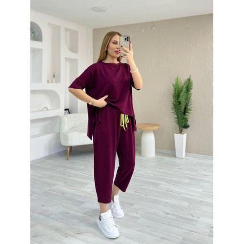 Kadın Kısa Kollu Bisiklet Yaka Viskon Iki Iplik Bluz Ve Pantolon Ikili Takım