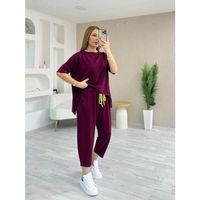 Kadın Kısa Kollu Bisiklet Yaka Viskon Iki Iplik Bluz Ve Pantolon Ikili Takım