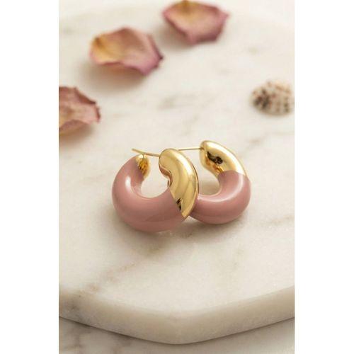 316L Çelik Gold Renk Pembe Halka Model Kadın Küpe