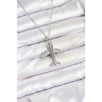 316L Çelik Zincir Gümüş Renk Uçak Model Kadın Kolye