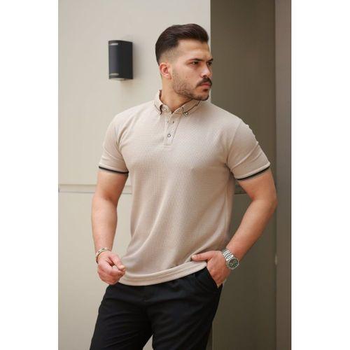 Erkek Düğmeli Yaka Waffle Kumaş Kısa Kollu Tişört