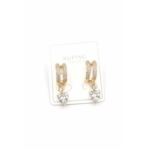 Kalp Taşlı Küpe - Altın