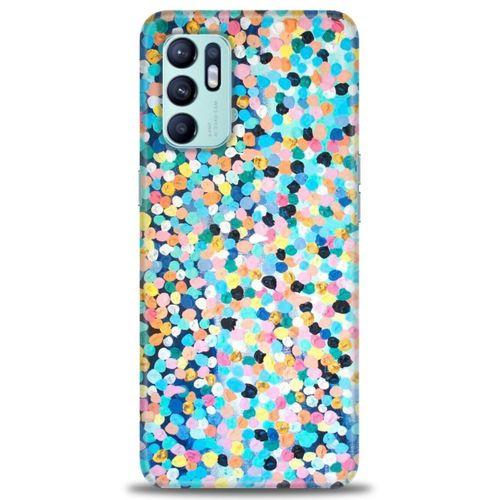 Oppo Reno 6 Kılıf HD Baskılı Kılıf - Renkli Benekler + Tam Ekran Koruyucu