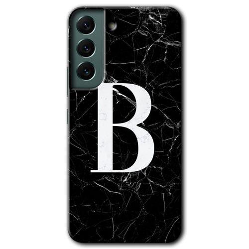 MRCİLETİSİM Samsung Galaxy S22 Plus Kılıf HD Desen Baskılı Arka Kapak + Temperli Cam - Siyah Mermer Desenli B Harfi