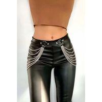 Zincirli Siyah Deri Kemer, Zincirli Bel Takısı - Brf391