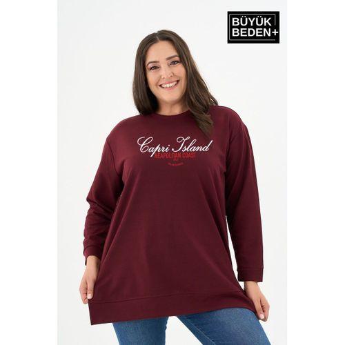 Kadın Tunik Büyük Beden Capri Island Baskılı ince Sweatshırt SPR26BTK990-1